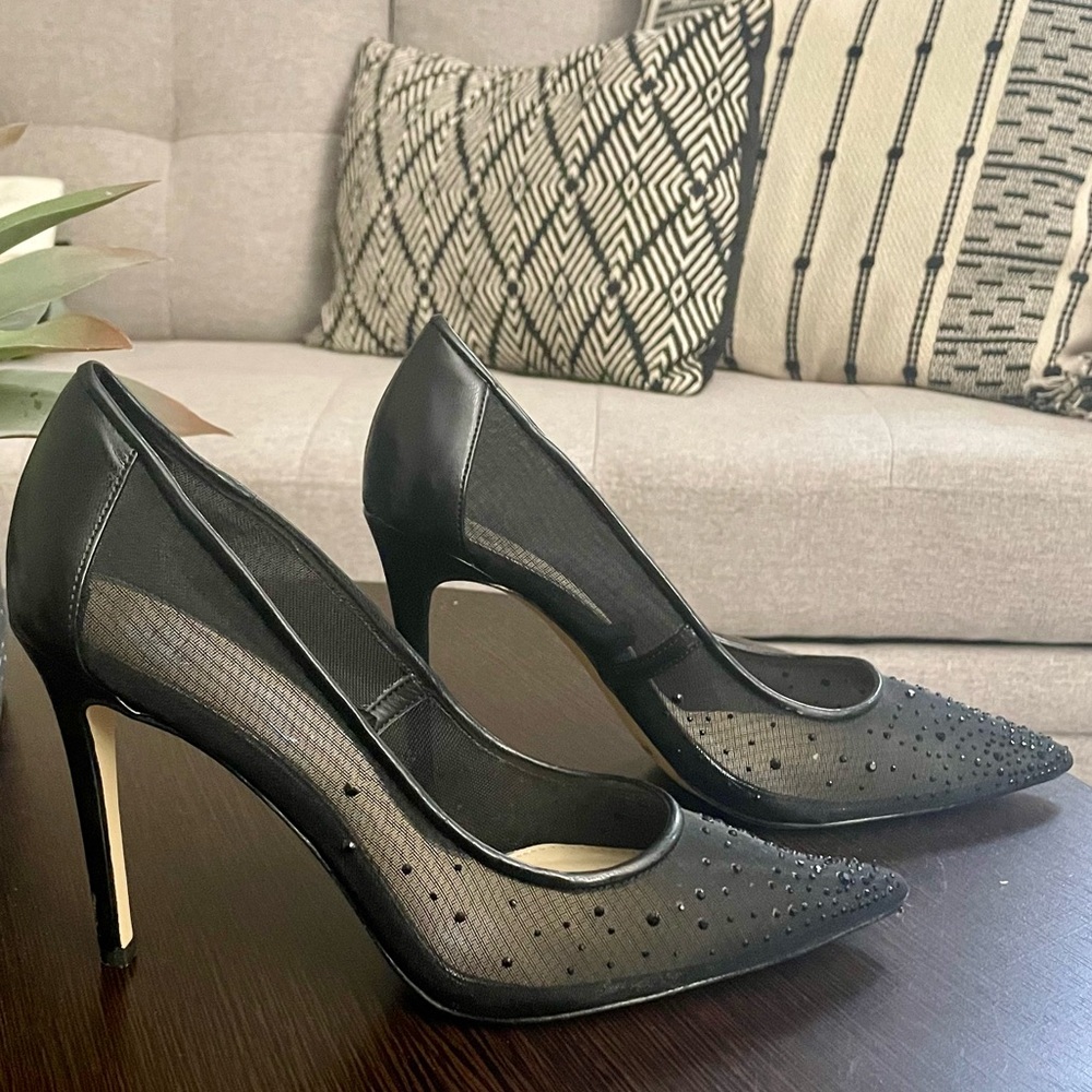 Jessica Simpson Black Mesh Rhinestone Stilettos